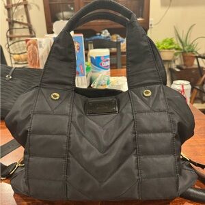 Steve Madden Black Quilted Tote Bag with Gold Accents